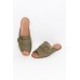 Francesca Khaki Leather Buckle Slide