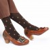 SOCOFY Retro Three Colors Cute Florals Shallow Mouth Round Leather Slip On Casual Pumps