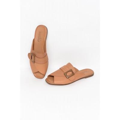 Francesca Tan Leather Buckle Slide