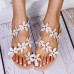 Women Flower Decro Bohemia Beading Toe Ring Casual Beach Flat Sandals