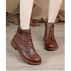 Brown Cowhide Leather Boots Cross Strap Ankle boots