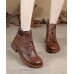 Brown Cowhide Leather Boots Cross Strap Ankle boots