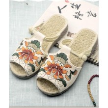 White Embroideried Cotton Flip Flops