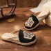 Red Embroideried Cotton Linen Fabric Slippers Shoes