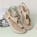 Women Metal Clip Toe Elastic Band Lightweight Beach Sandals