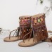 LOSTISY Women Embroidery Clip Toe Back Zipper Mid Claf Flat Sandals