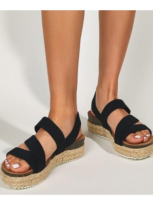 Simple Hiking Sandals Black Knit Fabric