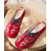 Vintage Red Slide Sandals Embroideried Cotton Fabric Splicing Slides