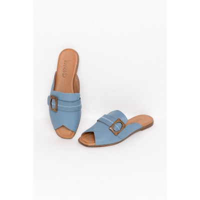 Francesca Blue Leather Buckle Slide