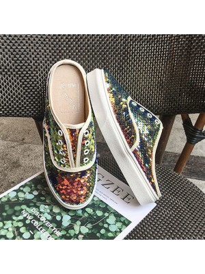 Women Sequined Decor No Rope Comfy Wearable Slippers Flats